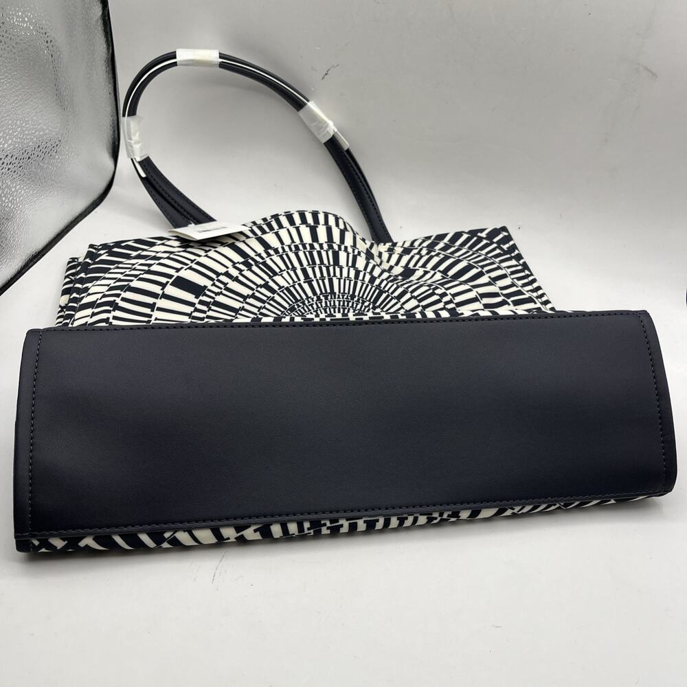 Tory Burch Ella Printed Tote Bag Navy Blue Beige Circles Gingham Nylon Leather - Picture 12 of 12